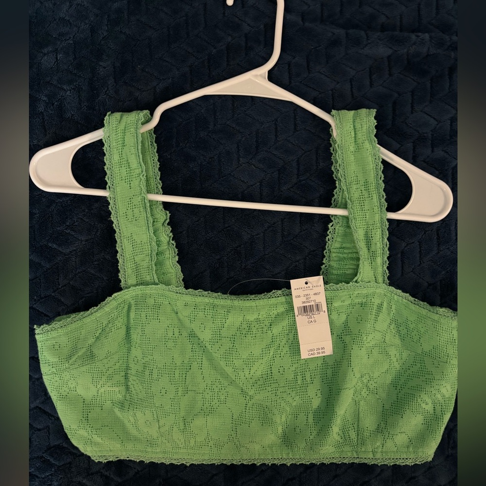 American Eagle Lace Overlay Super Cropped Tank Top